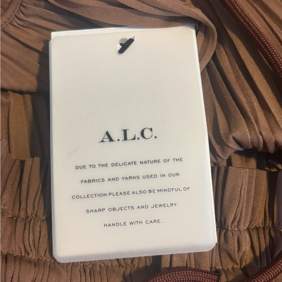 NWT A.L.C. Pleated Drawstring Midi Dress Brown M - Picture 8 of 12